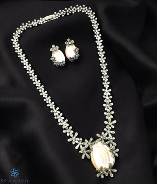 The Ryna Silver Marcasite Necklace & Earrings (Pearl)