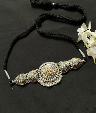 The Krutika Silver Nakshi Choker Necklace (2 tone)