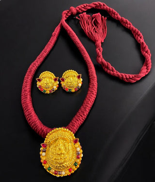 The Abhata Silver Lakshmi Navratna Thread Necklace & Earrings