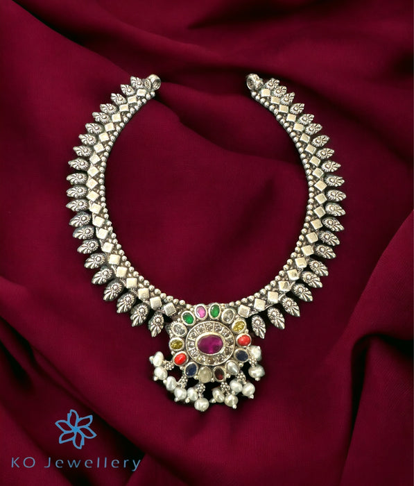 The Aashvi Silver Navratna Necklace
