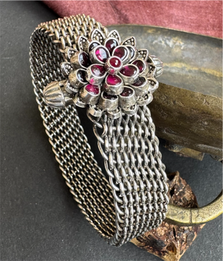 The Abhijita Silver Mesh Kemp Bracelet- Single (Oxidised/Size 2.2/2.4/2.6/2.8)