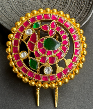 The Reeva Silver Peacock Kundan Jadau Bridal Hair Pin