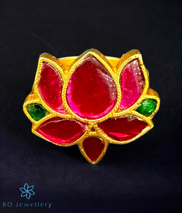 The Lotus Silver Kundan Open Finger Ring