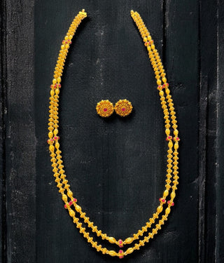 The Aditi Silver 2 layer Tulsi mala Necklace & Earrings