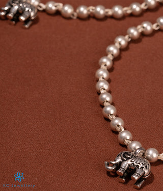 The Pearl Elephant Silver Anklets