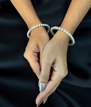 The Mrinmoyee Silver Pearl Bangle- Single (Size/2.2/ 2.4/2.6/2.8)