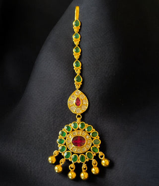 The Isva Silver Bridal Maang Tikka (Green)