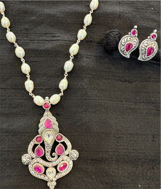 The Sumukh Silver Ganesha Pearl Necklace & Earrings