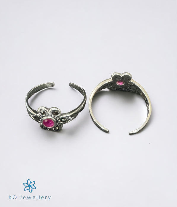 The Pushpam Silver Marcasite Toe-Rings (Pink)