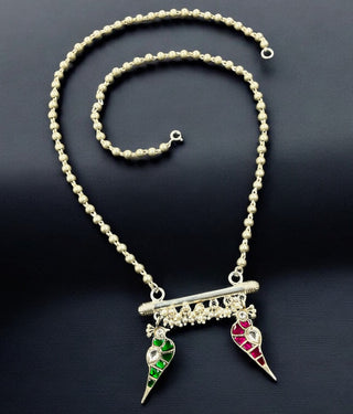 The Basant Silver Twin Parrot Necklace