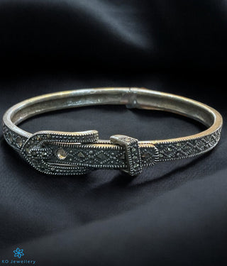 The Stylish Belt Silver Marcasite Openable Bracelet (Free Size)