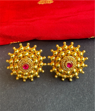 The Chakratiya Silver Ear-studs (Red)