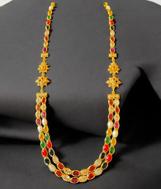 The Meghana Silver Navaratna  Necklace (2 Layers)