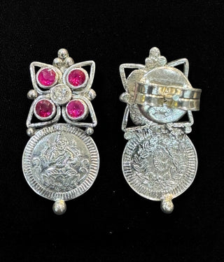 The Mudra Silver Lakshmi  Kasumala Necklace & Earrings (Oxidised)