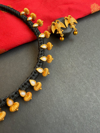 The Chaya Silver Black Thread Pearl Necklace & Earrings