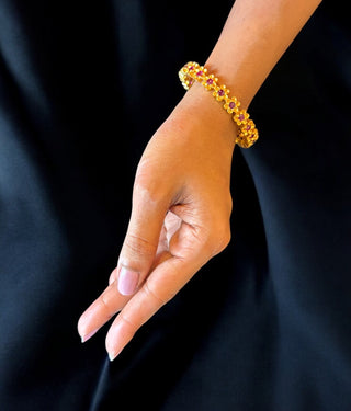 The Piali Floral Silver Kemp Bangle (Red/Size/2.2/2.6/2.8)