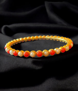 The Swara Silver Coral & Pearl Bangle-Single (Size /2.2/2.4/2.6/2.8)