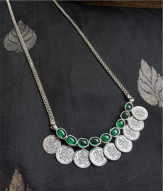 The Prarthana Silver Lakshmi Coin Necklace (Oxidised)
