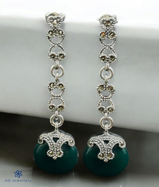 The Nivit Silver Marcasite Cocktail Earrings (Green)