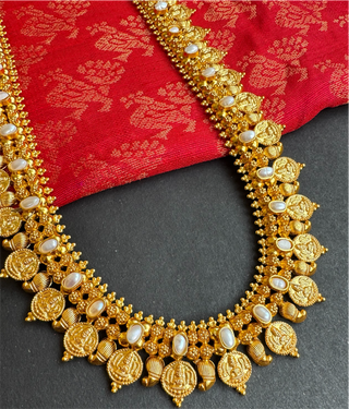 The Pratha Antique Silver Lakshmi Kasumala Coin Necklace/Waistbelt (Pearl)