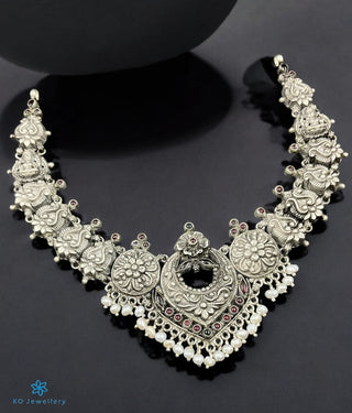 The Vedanshi Silver Nakshi Necklace (Oxidised)