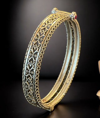 The Tapti Silver Designer Filigree Bracelet-Single (Oxidised/Size /2.2/2.4/2.6/2.8)