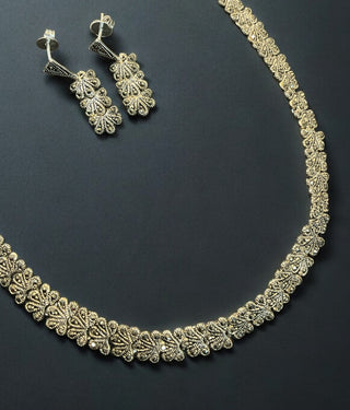 The Luxurious Luster Silver Marcasite Necklace & Earrings