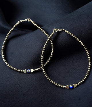 The Sanjh Evileye blackbead Silver Anklets