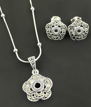 The Amra Silver Marcasite Pendant Set