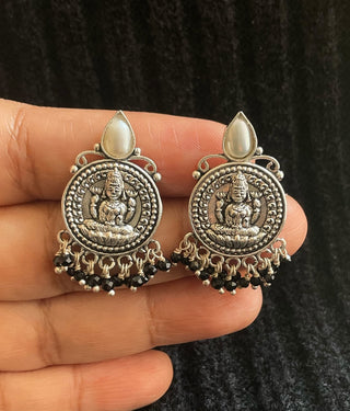 The Viraja Silver Lakshmi Earrings (Black&White)