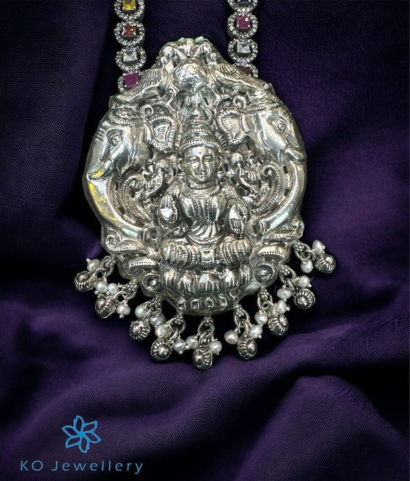 The GajaLakshmi Silver Navratna Necklace