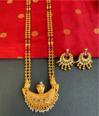 The Aishika Kokkethathi Silver 2 layer Tulsi Mala Necklace & Earrings