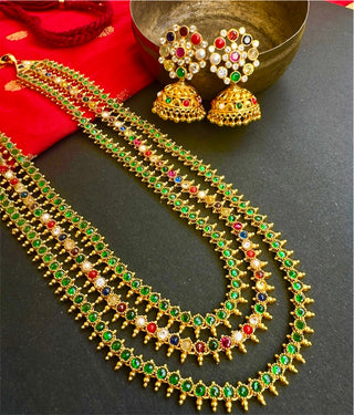 The Tripti Silver Navaratna Layered Necklace & Earrings