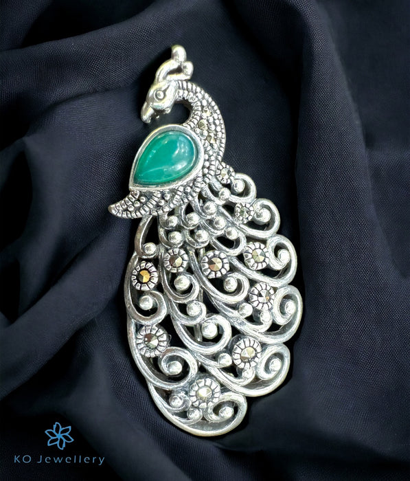 The Dazzling Peacock Marcasite Silver Brooch & Pendant