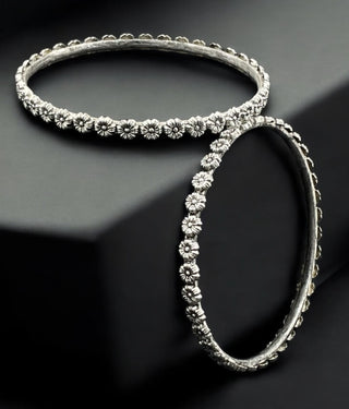 The Parva Silver Floral Bangle- Single (Size /2.2/2.4/2.6/2.8)