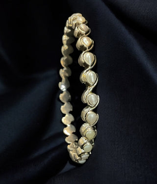 The Piyali Silver Pearl Bangle- Single (Size/2.2/ 2.4/2.6/2.8)