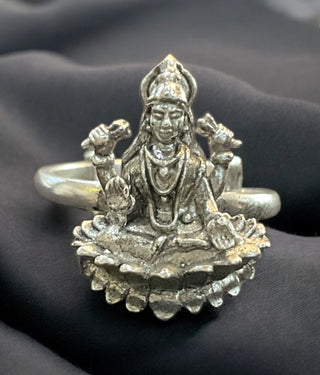 The Krutika Silver Lakshmi Adjustable Finger Ring