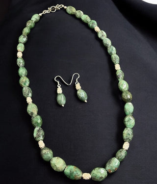 The Green Agate Silver Gemstone Necklace & Earrings