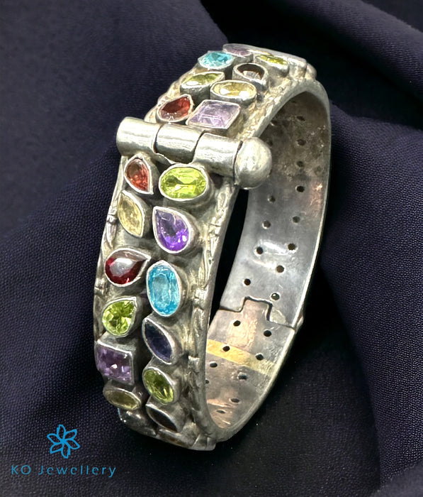 The Multi Silver Gemstone Openable Bracelet (Size 2.2)