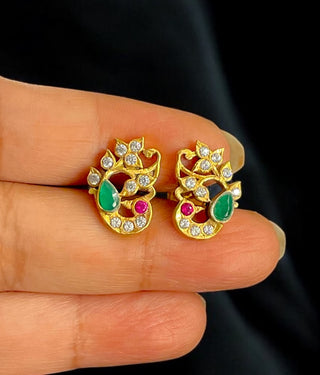 The Aditri Diamond Sparkle Peacock Silver Earstuds