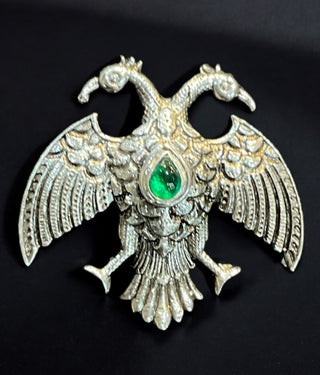 The Green Dvirupa Gandaberunda Silver Pendant/Brooch (Oxidised/Small)