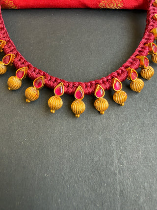 The Chaya Silver Red Thread Kemp Necklace & Earrings