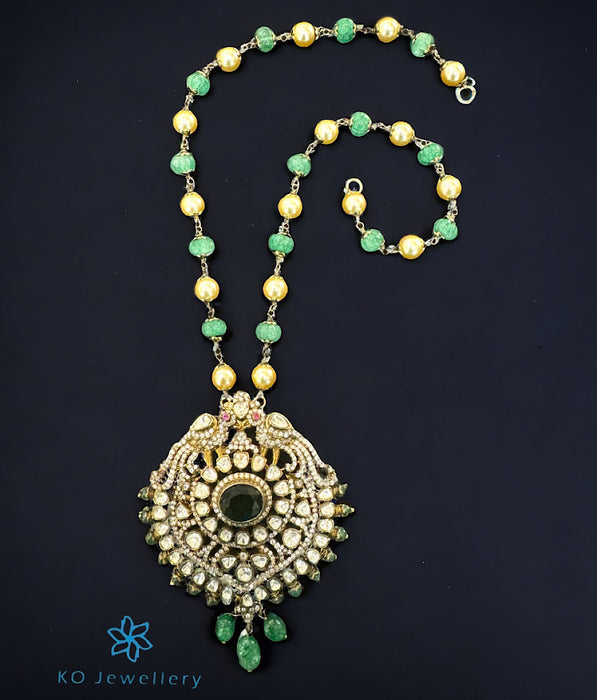 The Aalia Silver Victorian Pearl Peacock Necklace