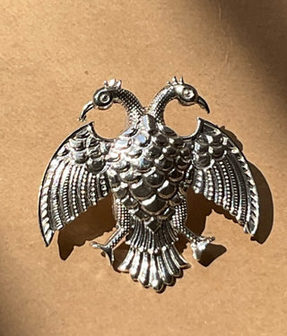 The Dvirupa Gandaberunda Silver Pendant/Brooch (Big/Oxidised)