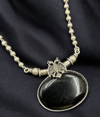 The Zyama Silver Gandaberunda Onyx Necklace (Black)