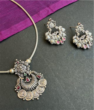 The Rithvika Silver Lakshmi Necklace & Earrings