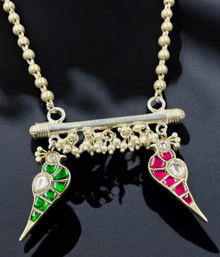 The Basant Silver Twin Parrot Necklace