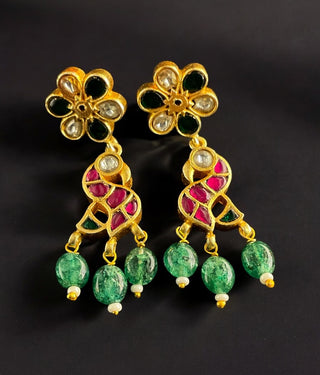 The Jahanara Silver Peacock Kundan Earrings