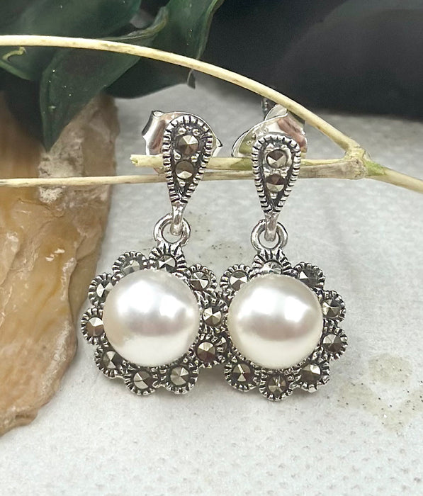 The Silver Pearl & Marcasite Earrings