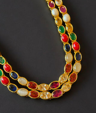 The Meghana Silver Navaratna  Necklace (2 Layers)